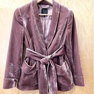 Ted Baker London - velvet shawl collar jacket plum purple, tied waist size 3